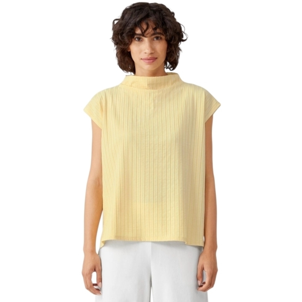 EILEEN FISHER WASHABLE STRETCH RIB FUNNEL NECK SQUARE TOP SIZE XL